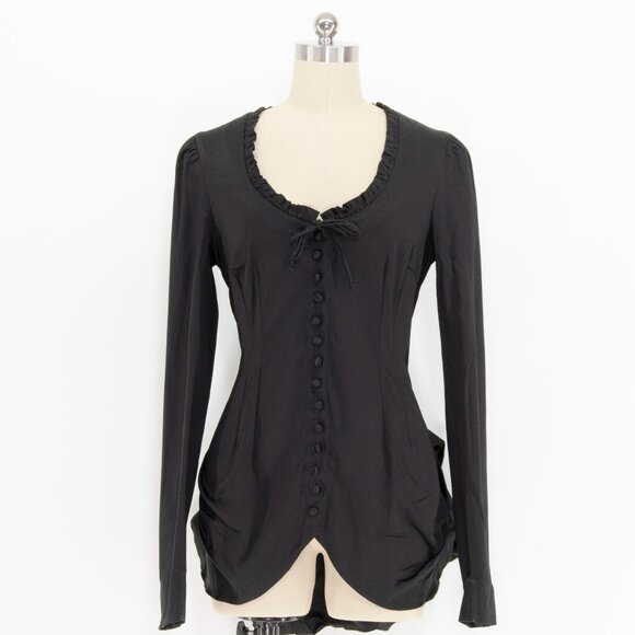 Betsey Johnson Y2K Ruffle-Back Button Top - Picture 1 of 7